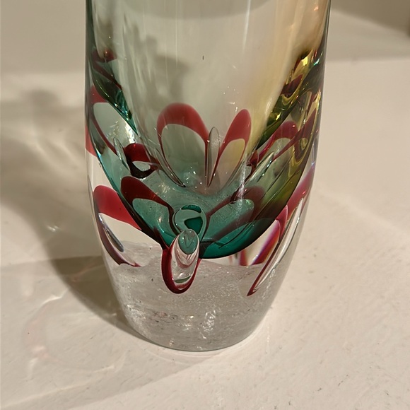 Adam Jablonski art glass hand blown vase clear multicolored signed - Picture 4 of 12